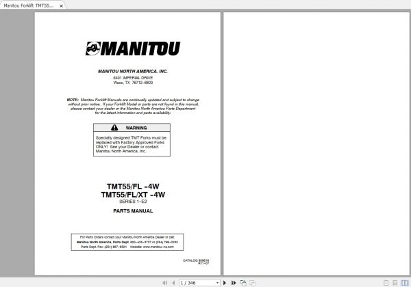 Manitou Forklift TMT55 FL XT 4W Parts Manual809819 1