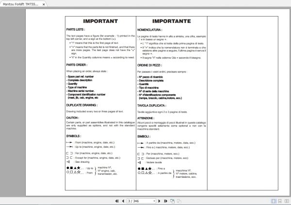 Manitou Forklift TMT55 FL XT 4W Parts Manual809819 2