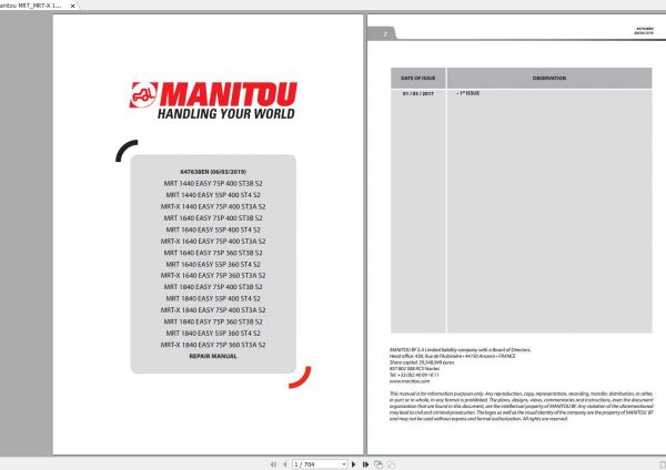 Manitou MRTMRT X 144016401840 EASY Repair Manual647638EN 1