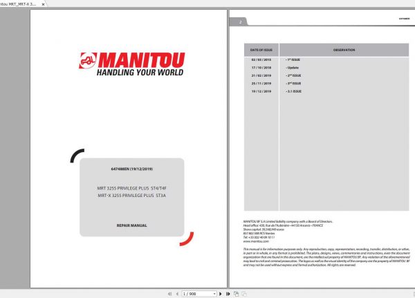 Manitou MRTMRT X 3255 Privilege Plus ST3AST4ST4F Repair Manual647488EN 1