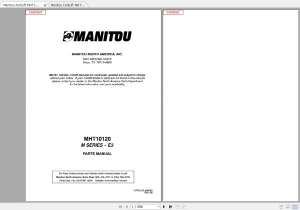 Manitou Telehandler MHT10120 OperatorParts Service Manual 1