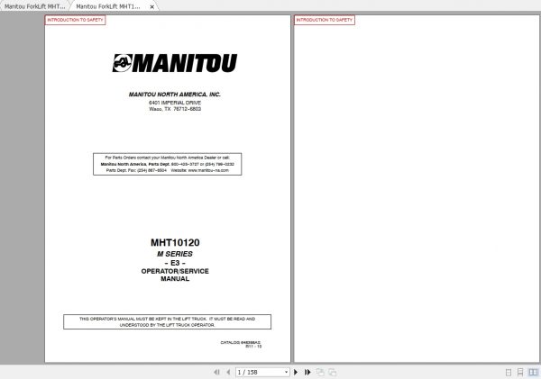 Manitou Telehandler MHT10120 OperatorParts Service Manual 2