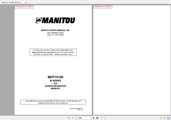 Manitou Telehandler MHT10160 Operator Service Manual648403AS 1