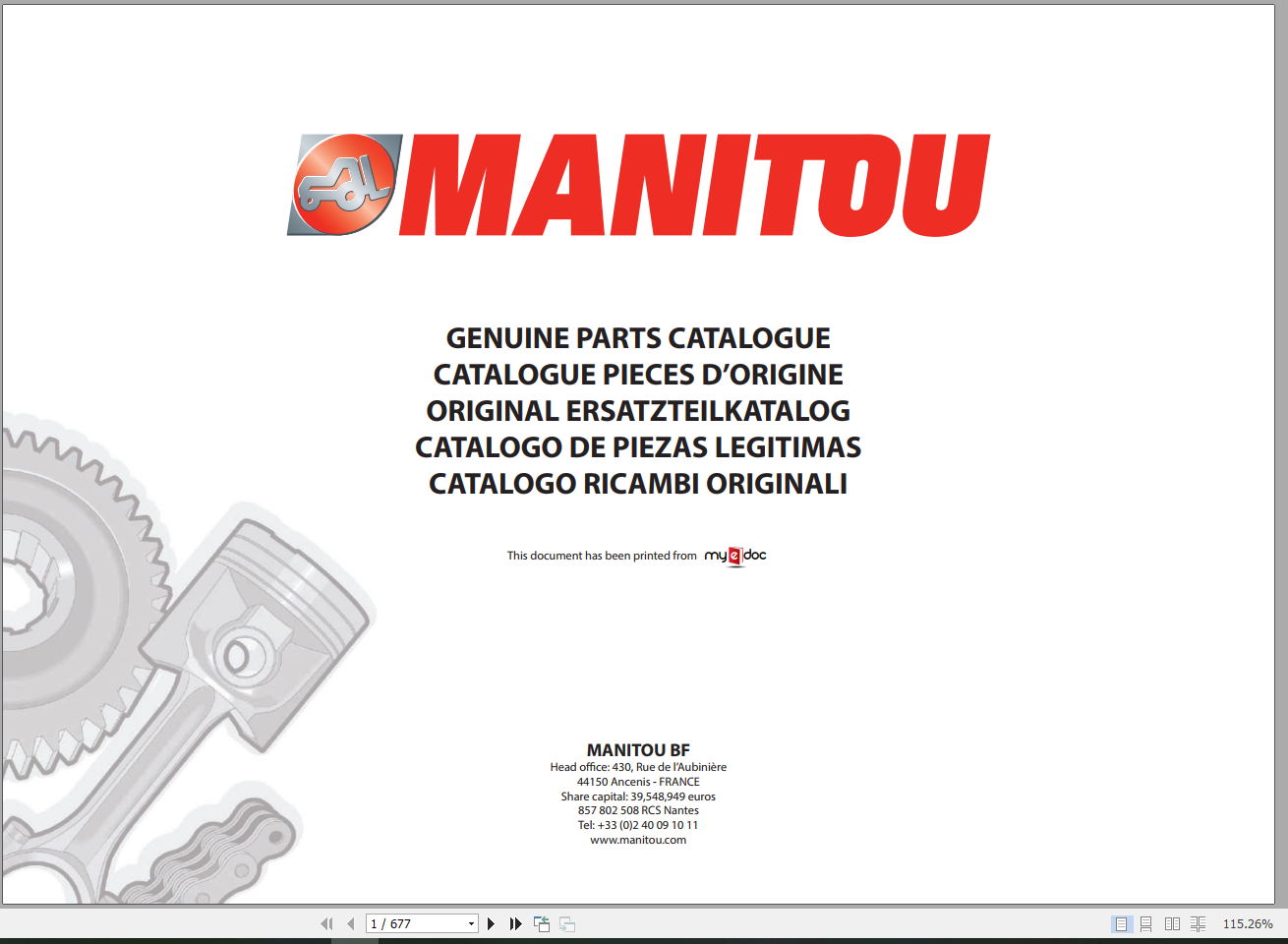 Manitou Telehandler MHT 10225 Parts ManualEN 1
