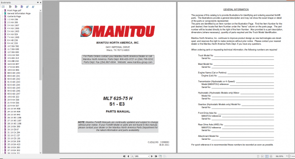 Manitou Telehandler MLT 625 75H Tier 3 Parts ManualEN 2