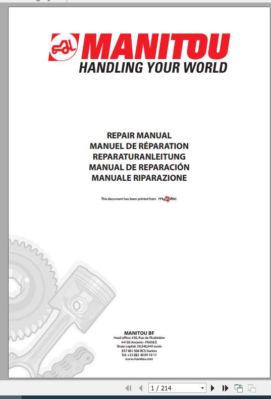 Manitou Telehandler MT X 1030 Repair Manual 1