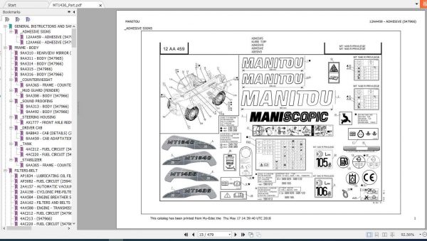 Manitou Telehandler MT1436 Parts Manual547966 1