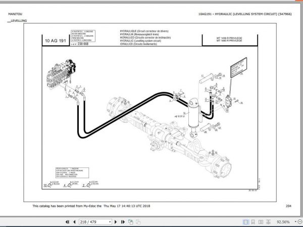 Manitou Telehandler MT1436 Parts Manual547966 3