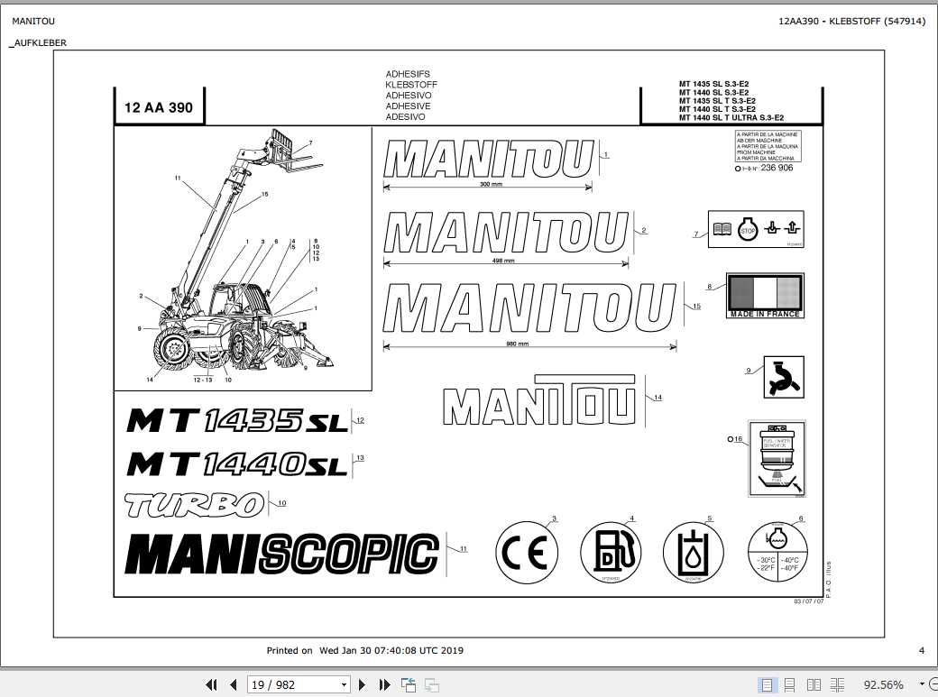 Manitou Telehandler MT14401435SL Parts Manual547914 1wK2pP