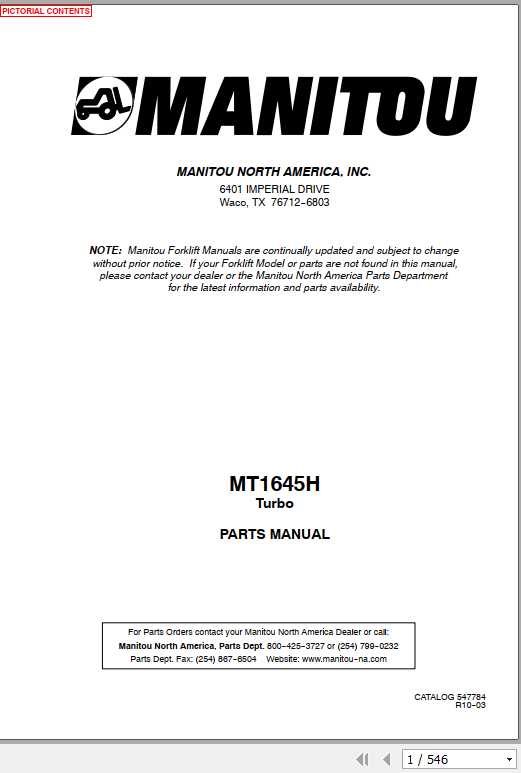 Manitou Telehandler MT1645H Parts Manual547784 1