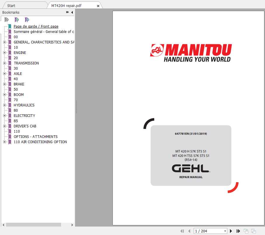 Manitou Telehandler MT420H Repair Manual647781 1