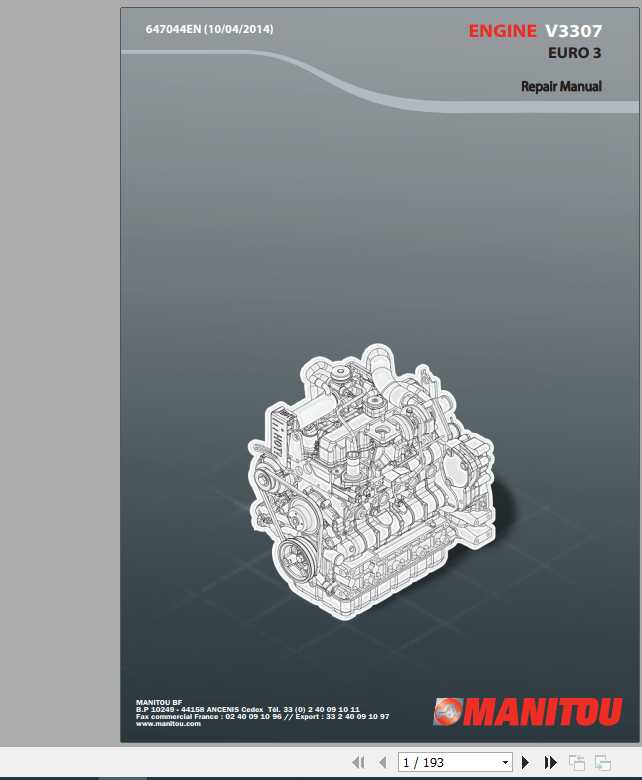 Manitou Telehandler MT625 Engine V3307 Euro Repair Manual647044 1