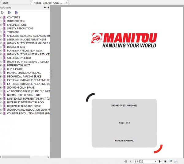 Manitou Telehandler MT835 Alex 212 Repair Manual547983 1