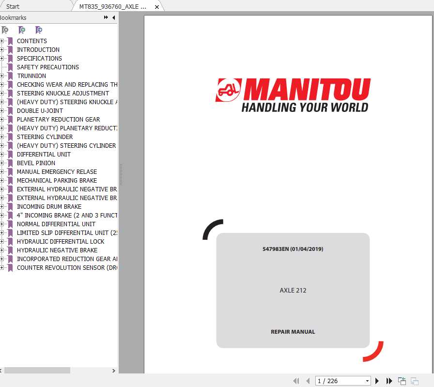 Manitou Telehandler MT835 Alex 212 Repair Manual547983 1
