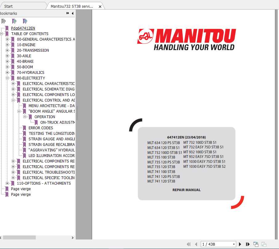 Manitou Telehandler MTL 634 1030 Repair Manual647412 1
