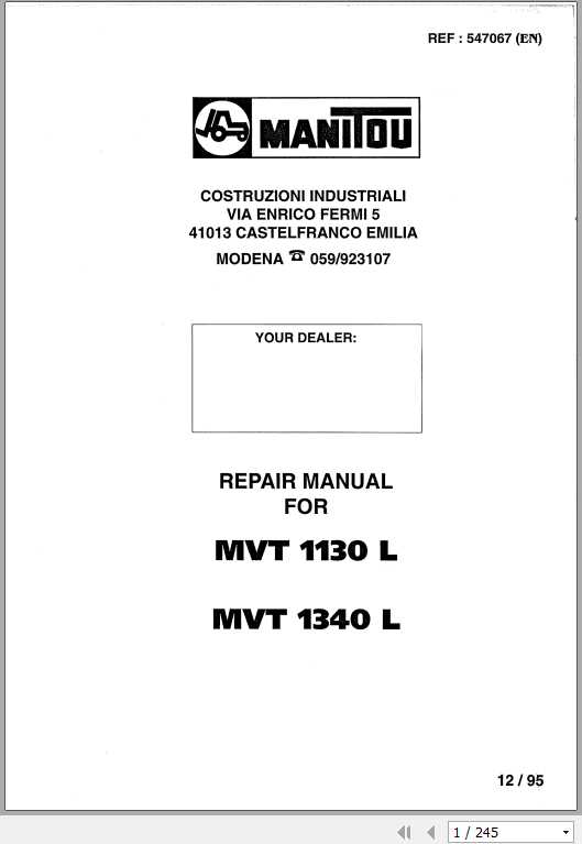 Manitou Telehandler MVT 1130L 1340L Repair Manual 1