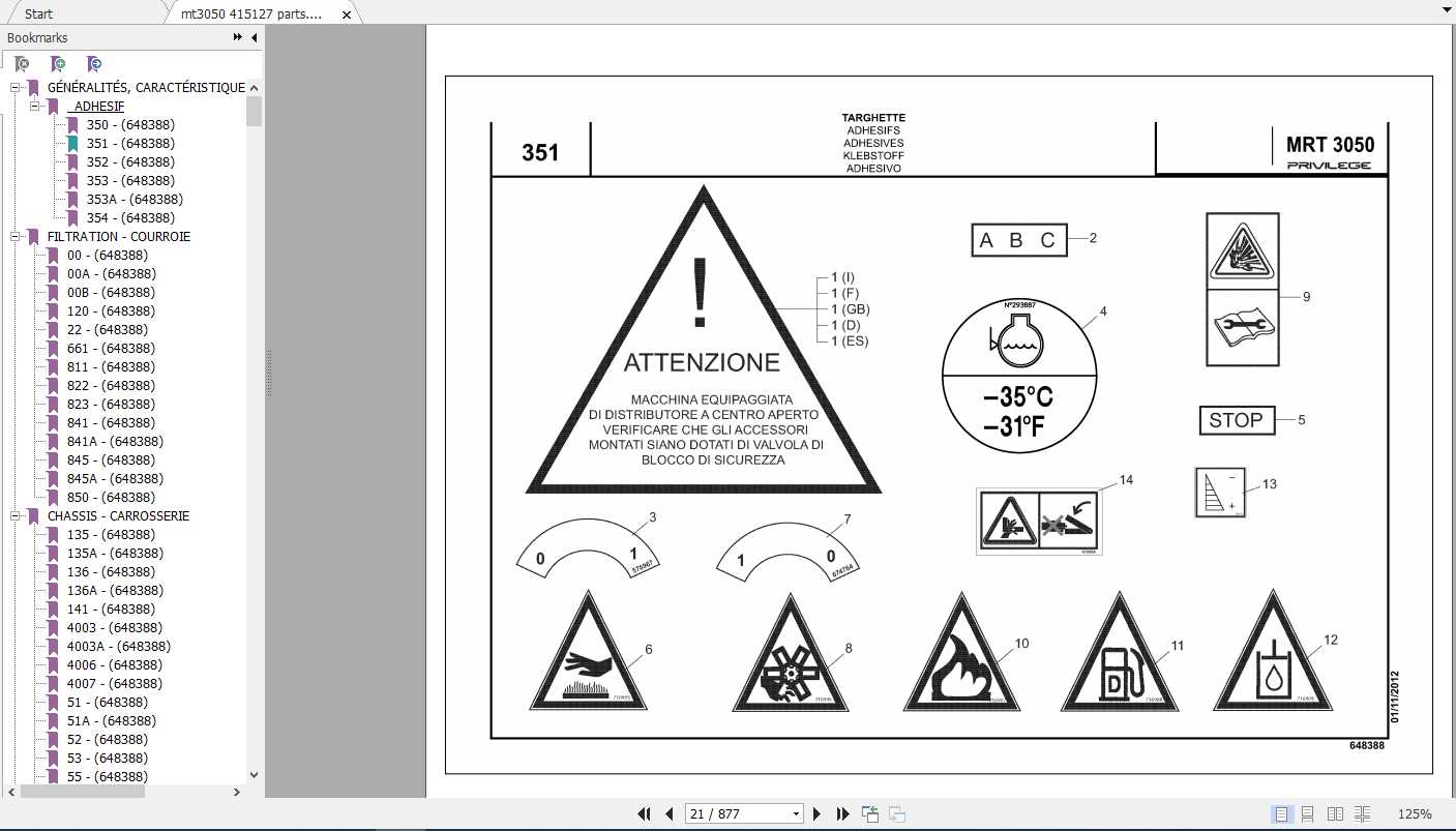 Manitou Telescopic Handler MRT 3035 Parts Manual648388 1