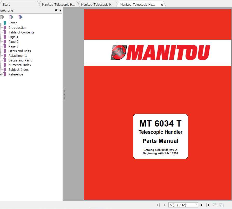 Manitou Telescopic Handler MT 6034T Parts Manual 1