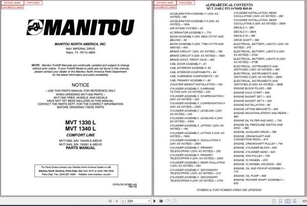 Manitou Telescopic Handler MVT1330LMVT1340L Parts Manual547685 1
