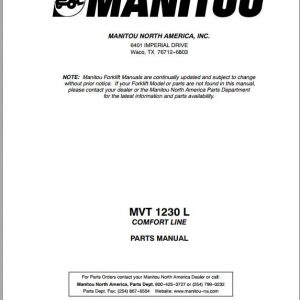 Manitou Telescopic Handler MVT 1230 L Parts Manual648000 1