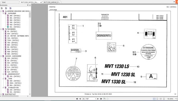 Manitou Telescopic Handler MVT 1330 Parts Manual 1