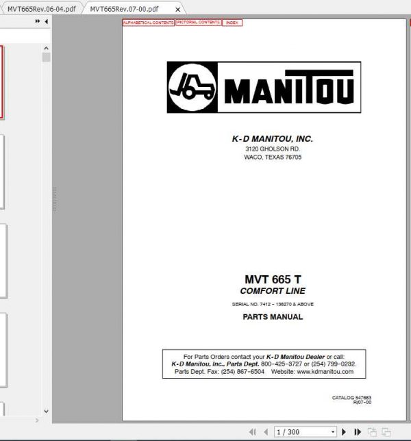 Manitou Telescopic Handler MVT 665 T Parts Manual 1