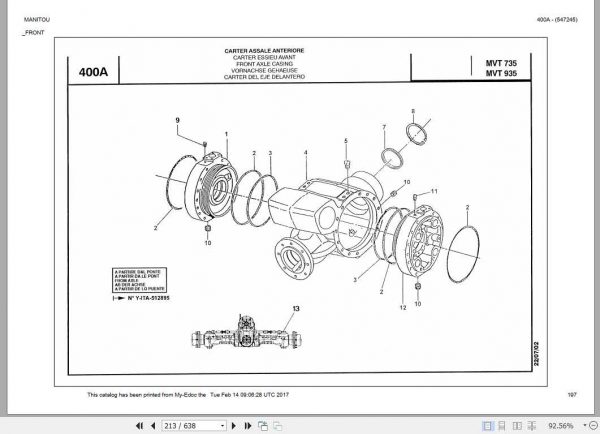 Manitou Telescopic Handler MVT 935 Parts Manual547245 3