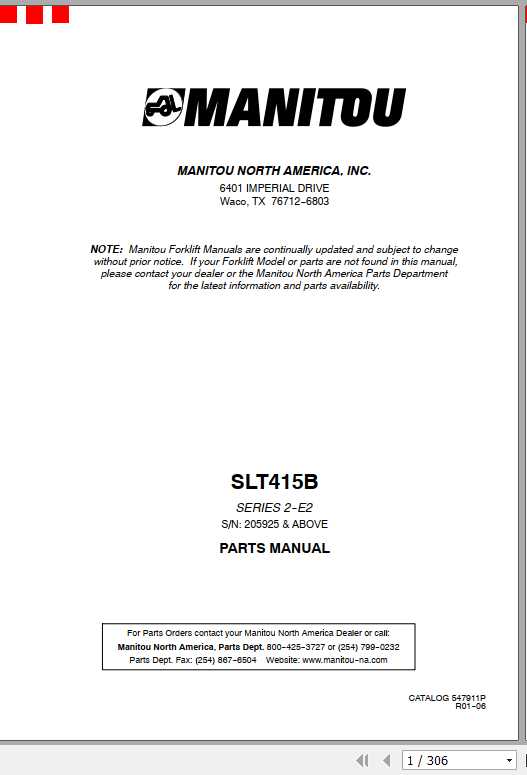 Manitou Telescopic Handler SLT415B Parts Manual547911P 1