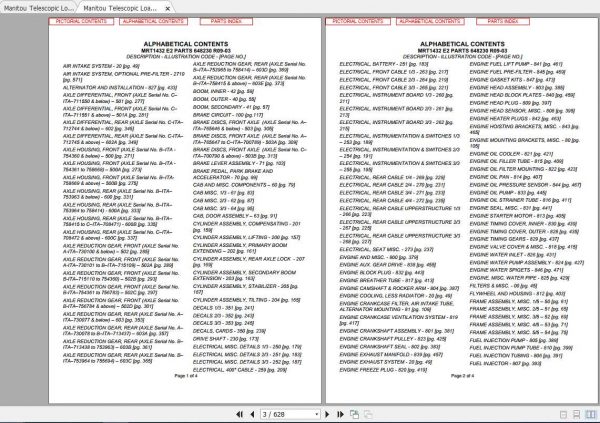 Manitou Telescopic Loader MRT 1432 Parts Manual648230 2