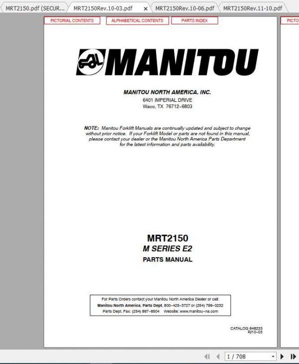 Manitou Telescopic Loader MRT 2150 Parts Manual 3