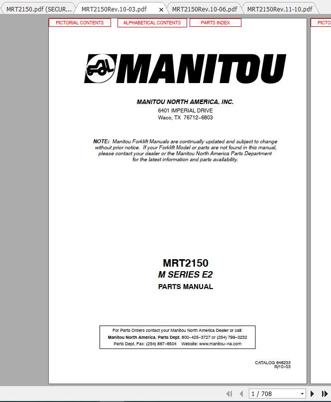 Manitou Telescopic Loader MRT 2150 Parts Manual 3