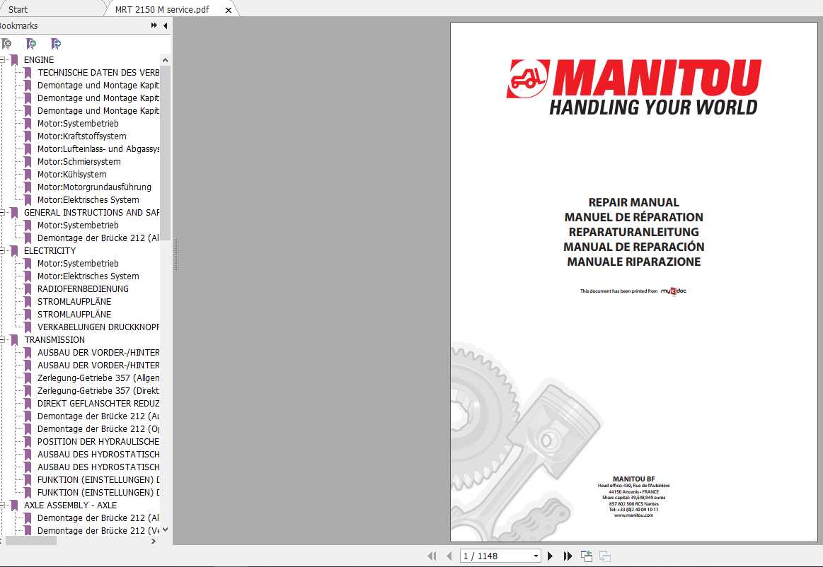 Manitou Telescopic Loader MRT 2150 Service Manual 1