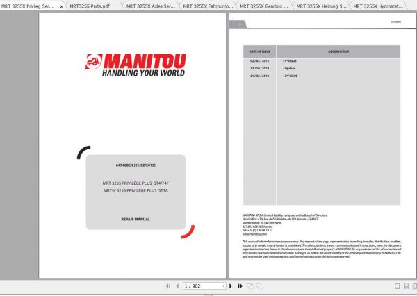 Manitou Telescopic Loader MRT 3255X Repair Manual 2