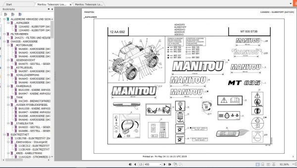Manitou Telescopic Loader MT 835 Parts Manual 1