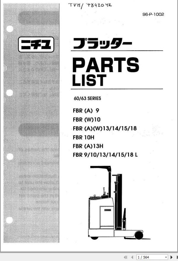 Nichiyu Forklift FBRAW9 18 60 63S Parts List96P1002 1