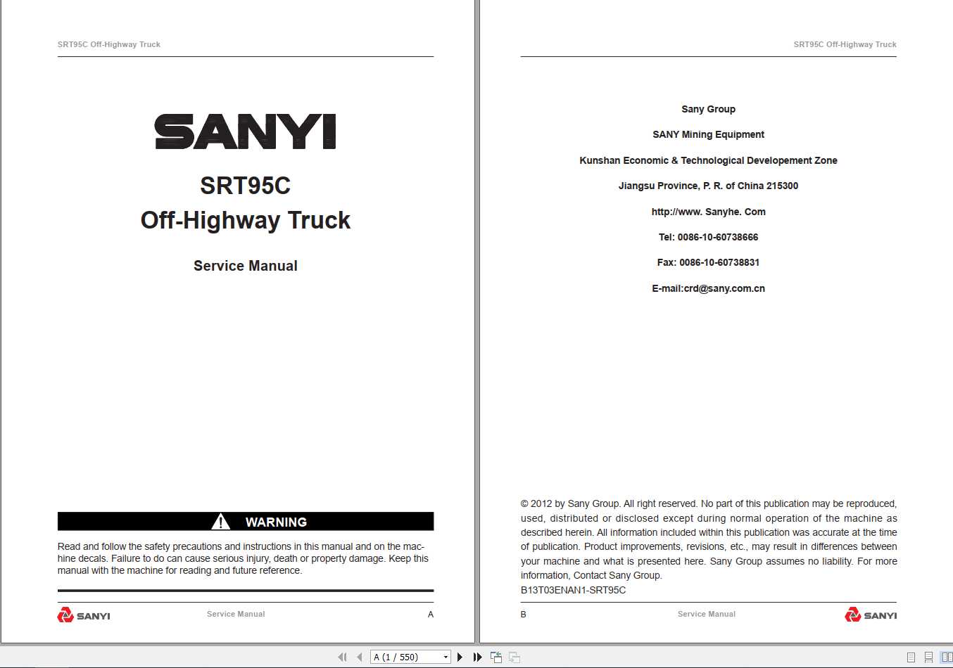 Sany SRT95C Off Highway Truck Service Manual 1