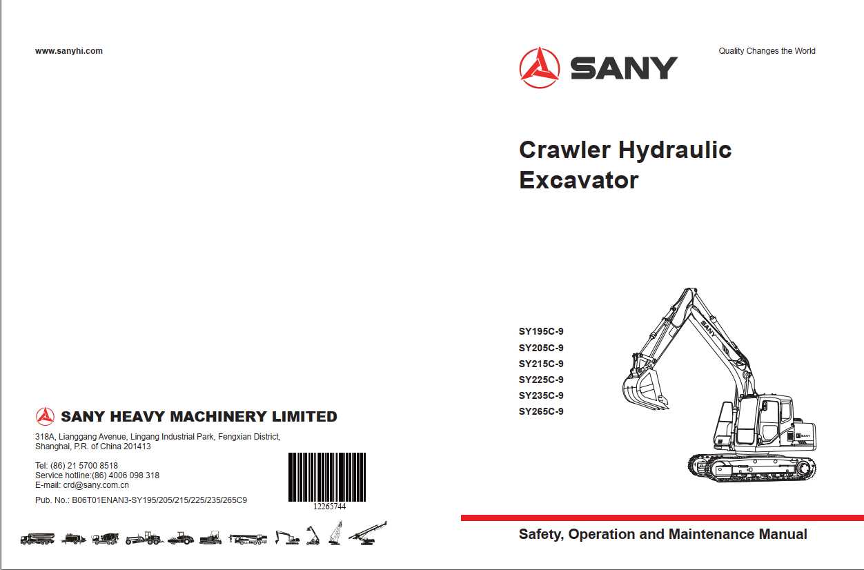 Sany SY195C9 SY265C9 Crawler Hydraulic Excavator Operation Maintenance 1