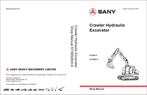 Sany SY365H 9 SY365BH 9 Crawler Hydraulic Excavator Shop Manual 1
