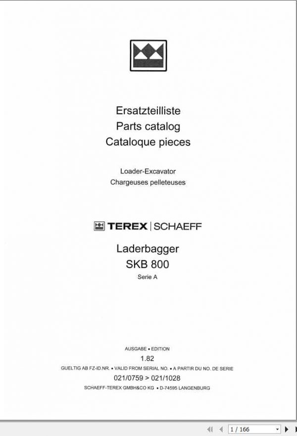 Schaeff Loader Excavator SKB800A Parts Catalog 1