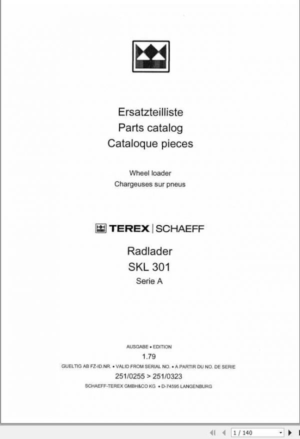 Schaeff Wheel Loader SKL301A Parts Catalog 1