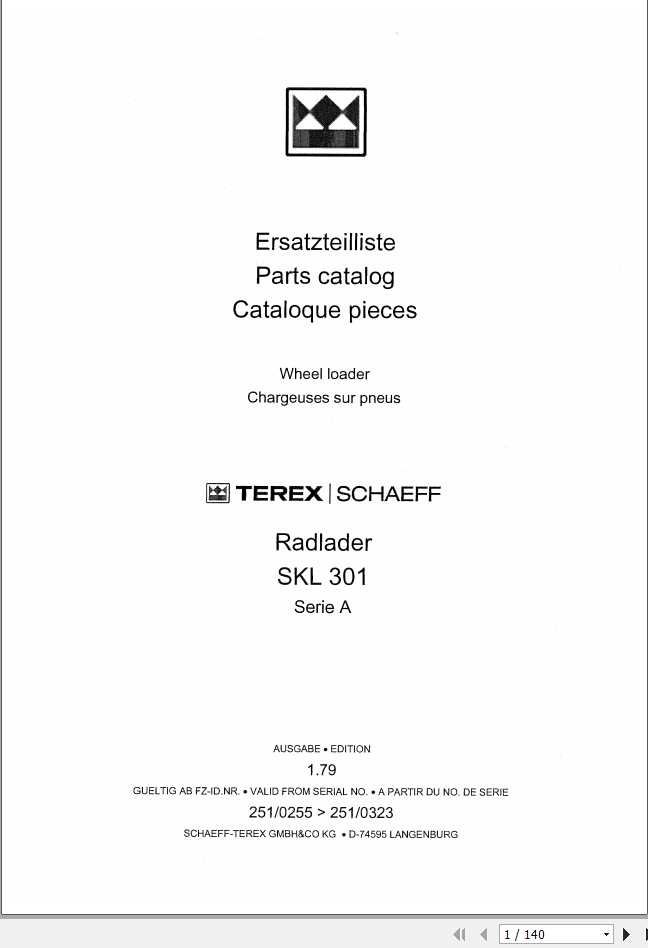 Schaeff Wheel Loader SKL301A Parts Catalog 1