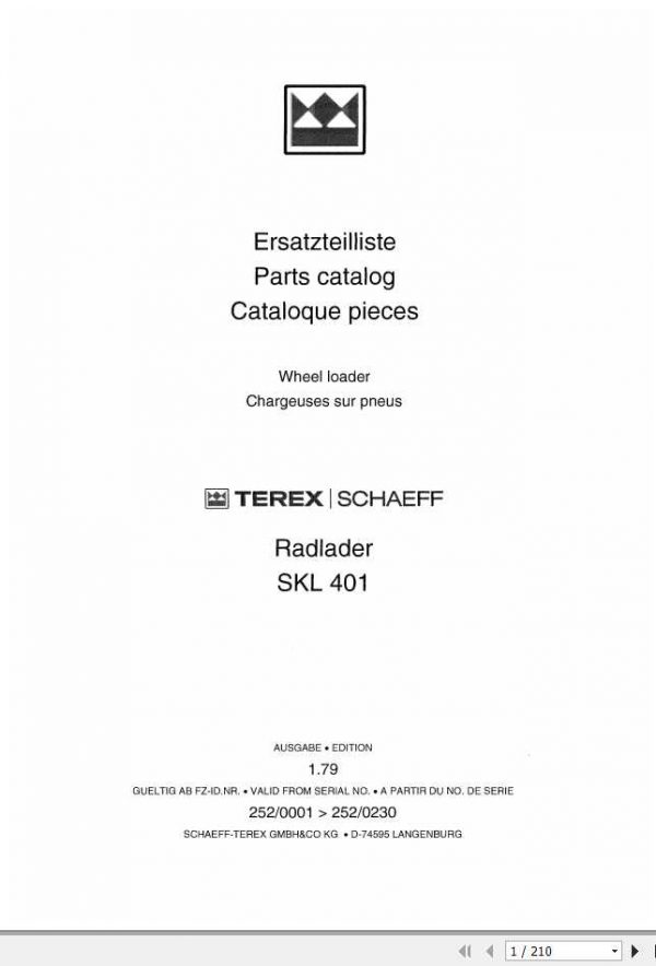 Schaeff Wheel Loader SKL401 Parts Catalog 1