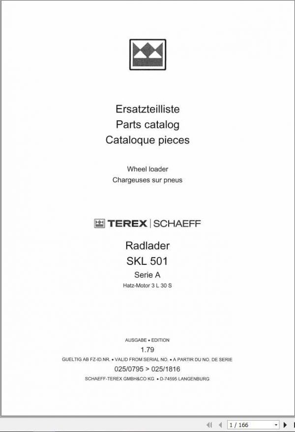 Schaeff Wheel Loader SKL501A Parts Catalog 1
