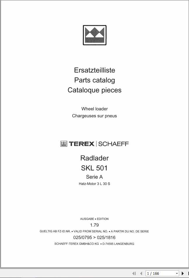 Schaeff Wheel Loader SKL501A Parts Catalog 1