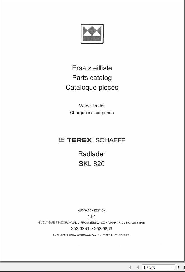 Schaeff Wheel Loader SKL820 Parts Catalog 1