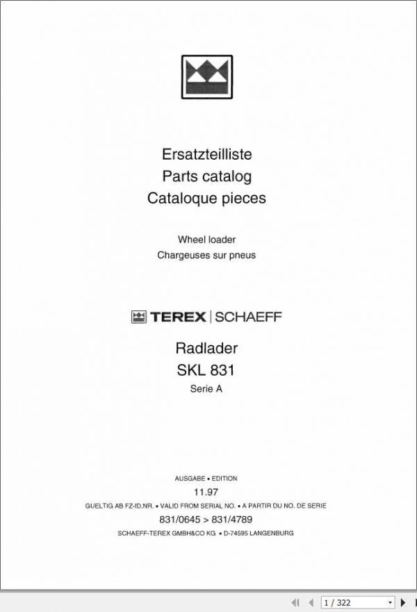 Schaeff Wheel Loader SKL831A Parts Catalog 1