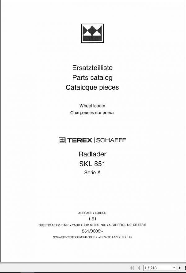 Schaeff Wheel Loader SKL851A Parts Catalog 1