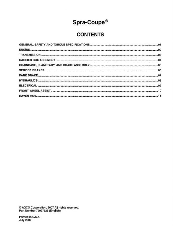 Spra Coupe SA 7000 Series Sprayer Service Manual79027326 1