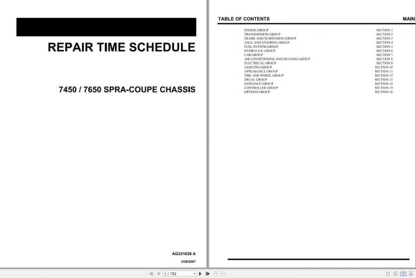 Spra Coupe SA 7450 7650 Chassis Repair Time ScheduleAG331639A 1