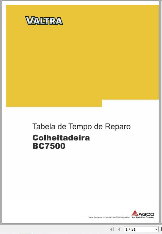 Valtra SA Harvesting BC7500 Repair Time SchedulePo 1